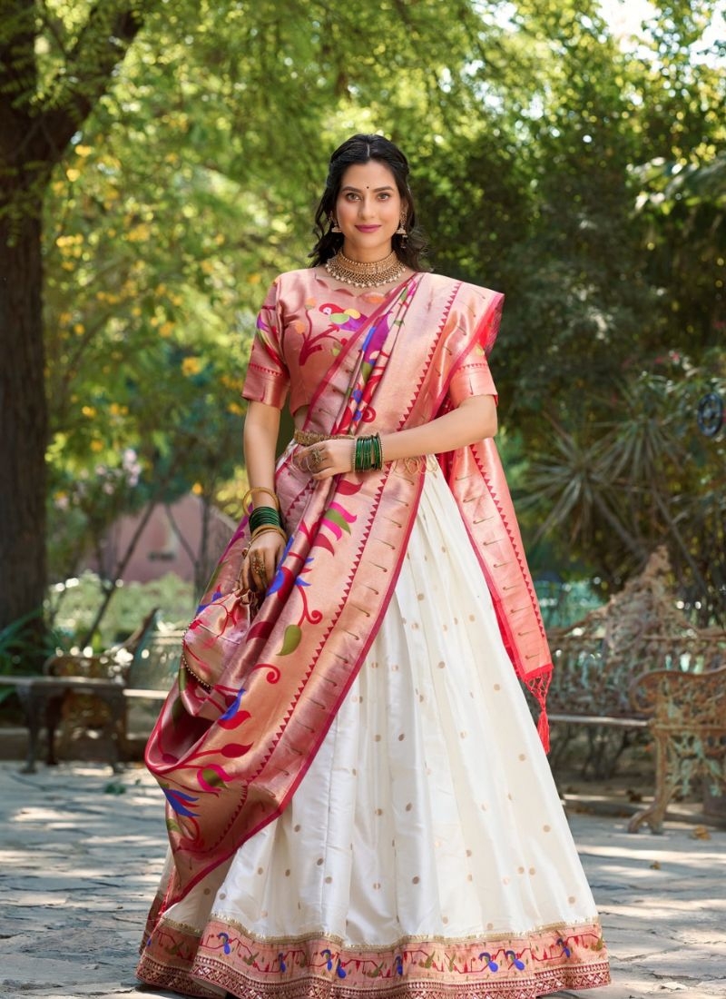 Beautiful zari embroidered silk lehenga choli in white