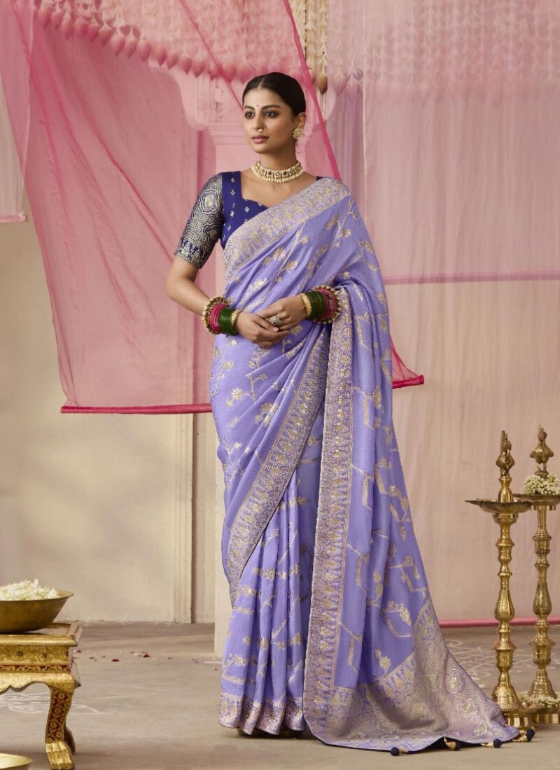 Exquisite dola silk saree with meenakari weaving in purple