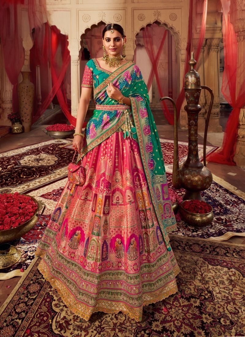 Stunning zari embroidered silk lehenga choli in green