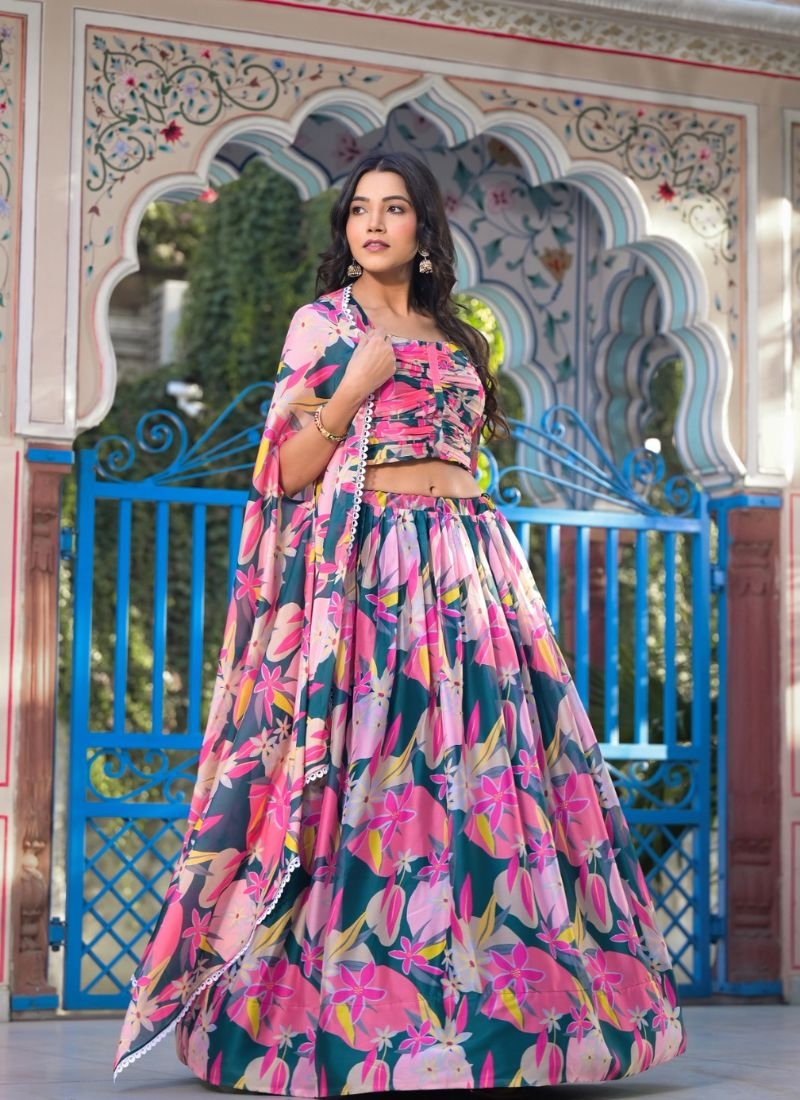 Exquisite digital printed georgette lehenga choli in pink