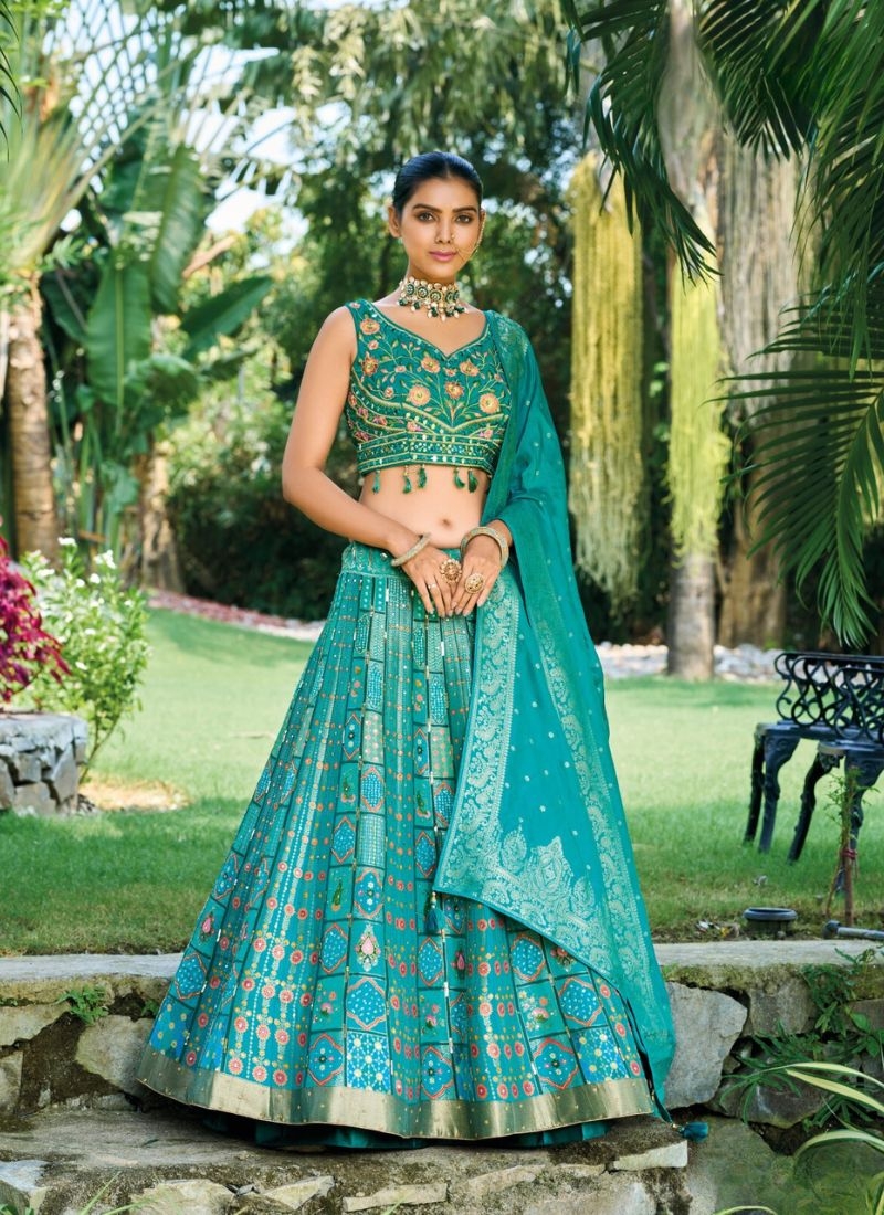 Exquisite thread weaving silk lehenga choli in blue