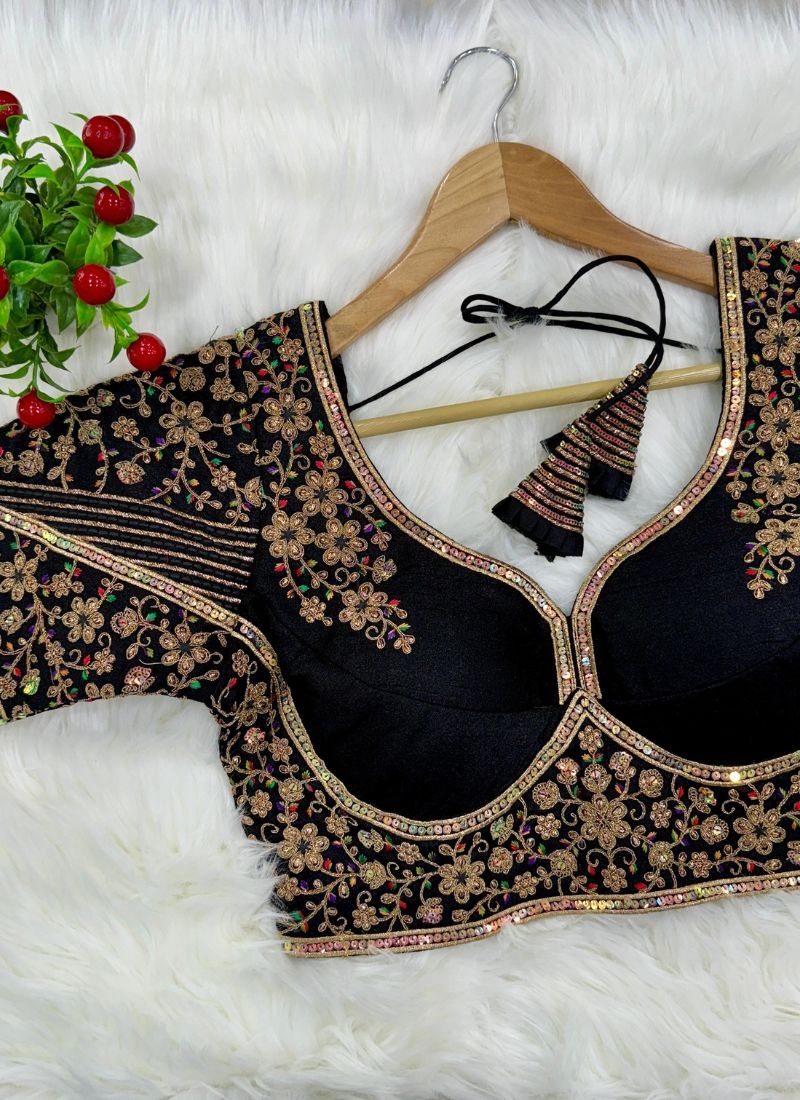 Gorgeous embroidered silk blouse in black