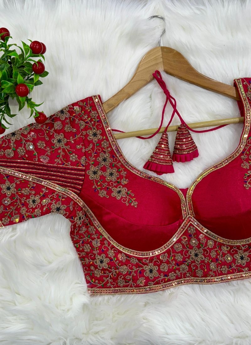 Gorgeous embroidered silk blouse in red