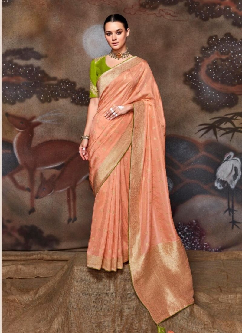 Designer hand weaving soft dola silk saree in orange