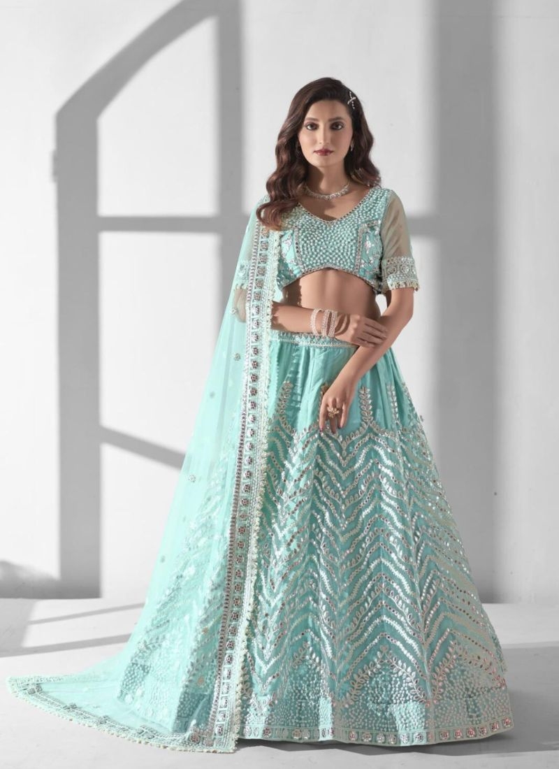 Designer heavy embroidered pure cotton lehenga choli in blue