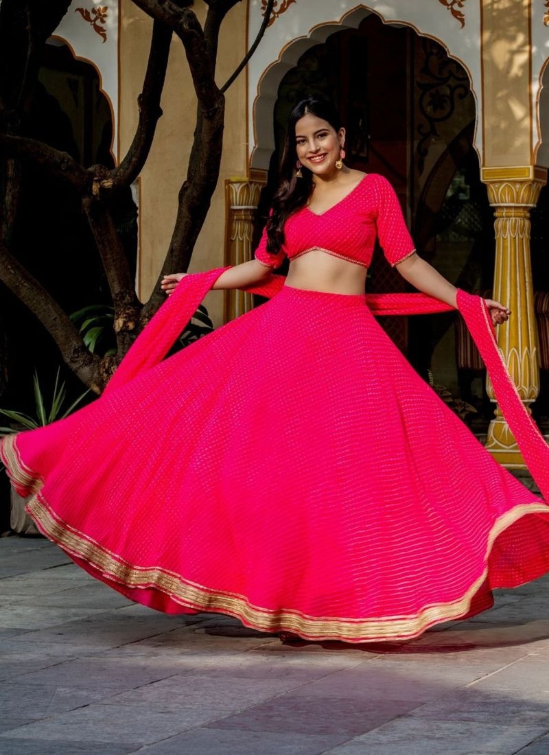 Stylish embroidered georgette lehenga choli in pink