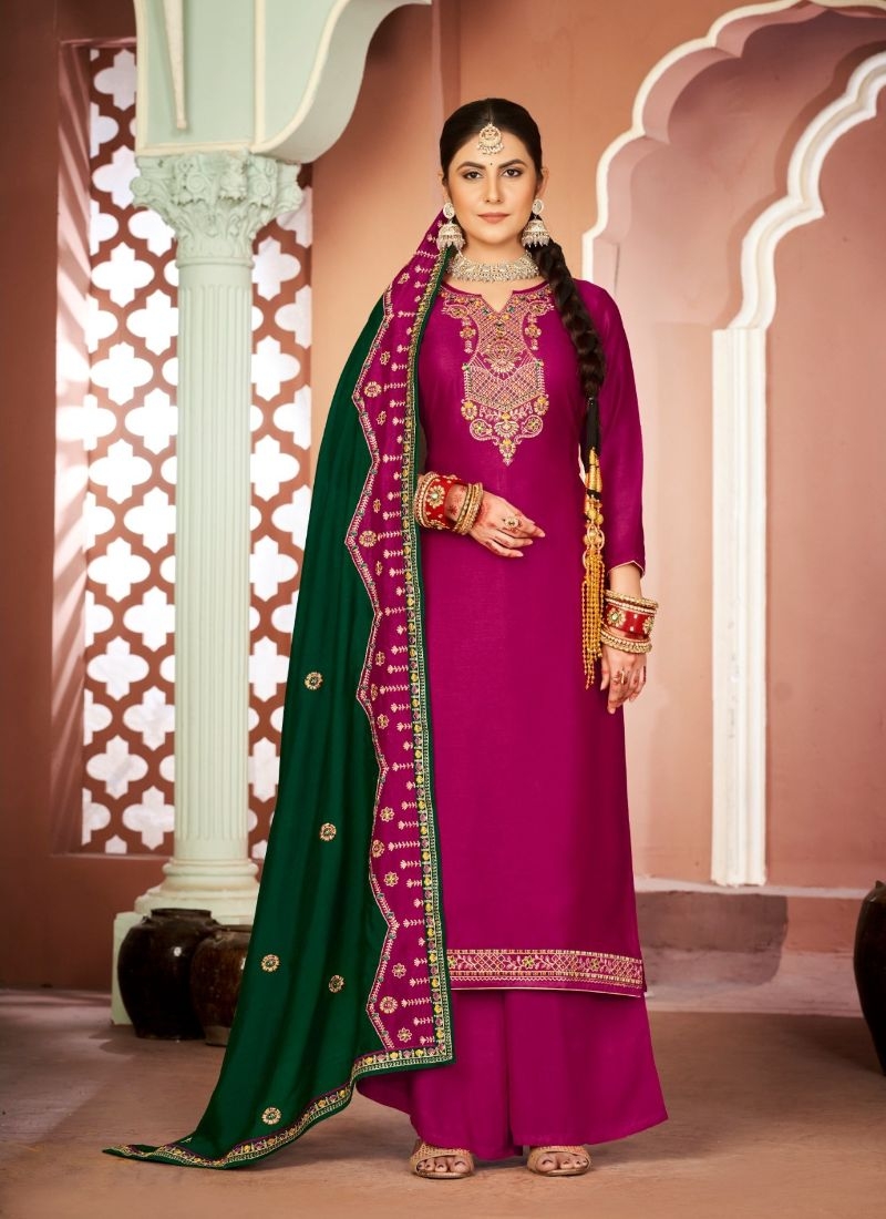 Beautifully embroidered premium Chinon kurta pant suit in maroon