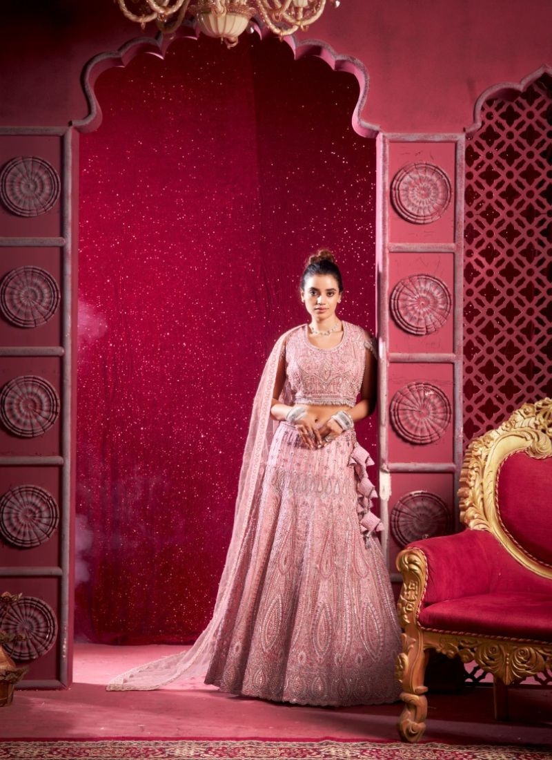 Stunning embroidered premium net lehenga choli in pink