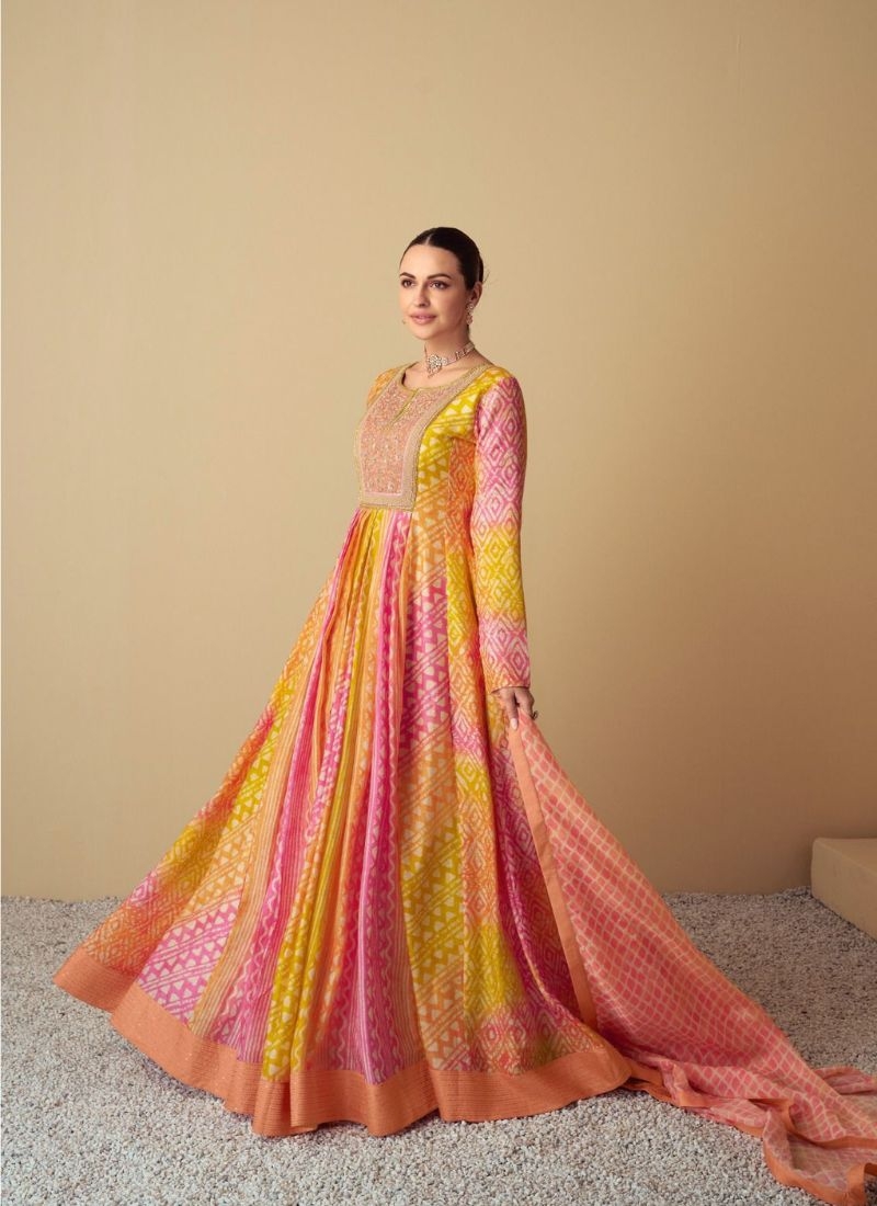 Beautiful digital printed real muslin Anarkali suit in pink