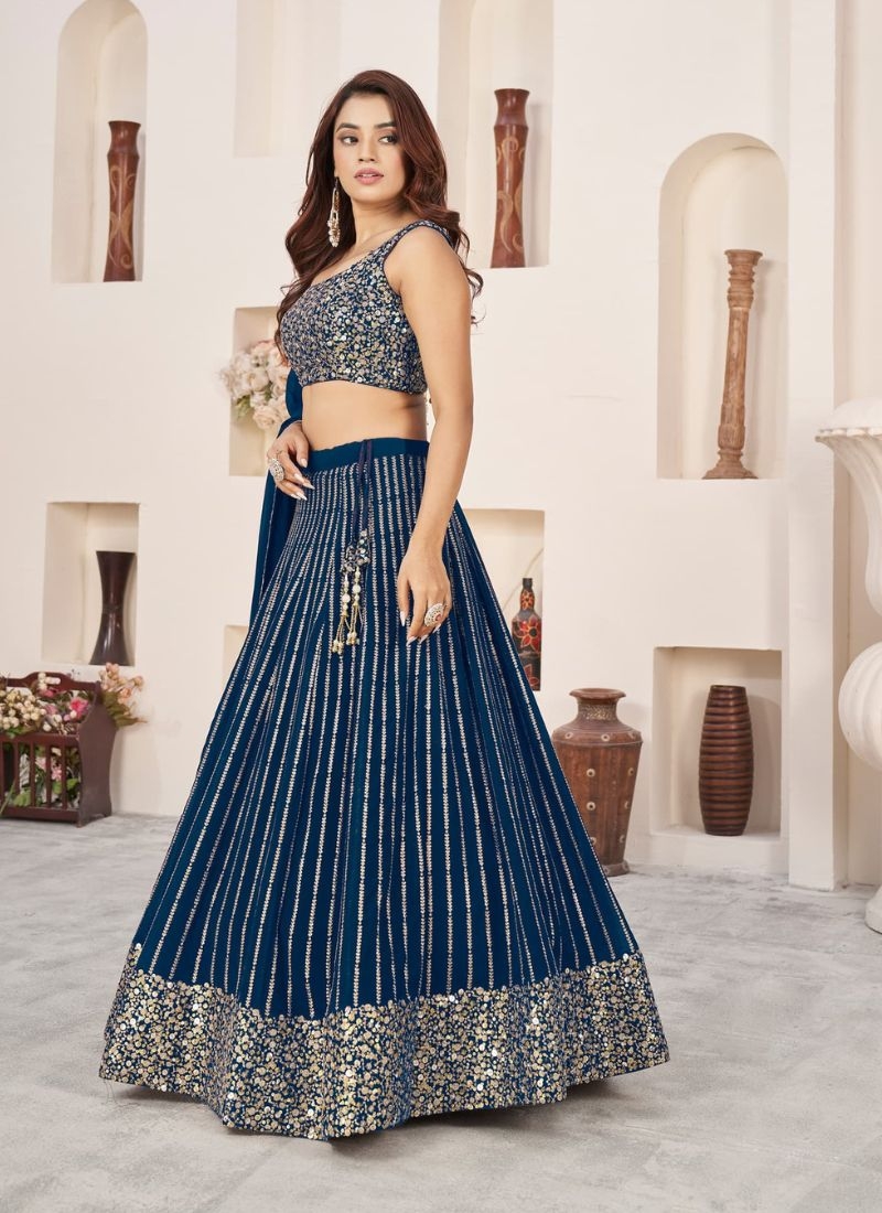 Exquisite embroidered georgette lehenga choli in dark blue