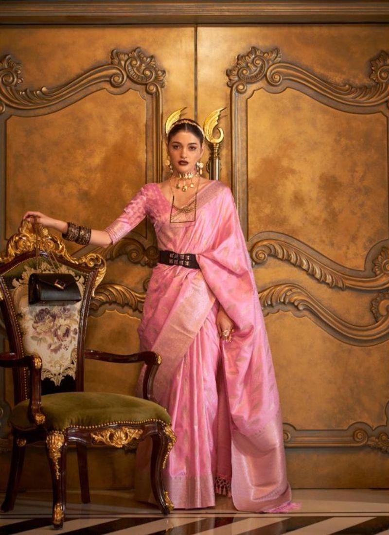 Beautiful handloom weaving silk saree in pink