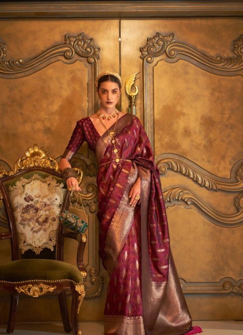 Beautiful handloom weaving silk saree in wine