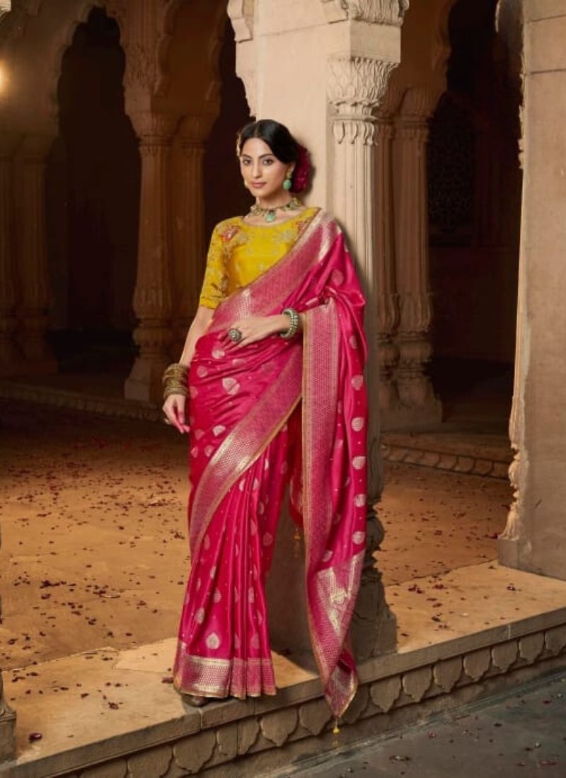 Zari weaving classical satin silk saree in red