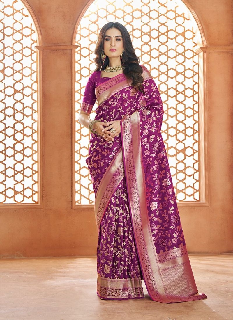 Designer soft handloom weaved banarasi silk saree in pink