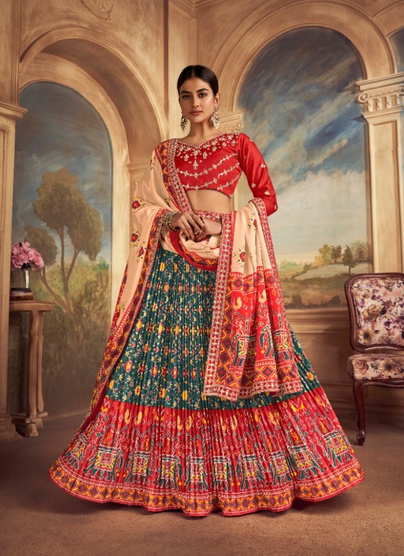 Designer embroidered Navratri special silk lehenga choli in red