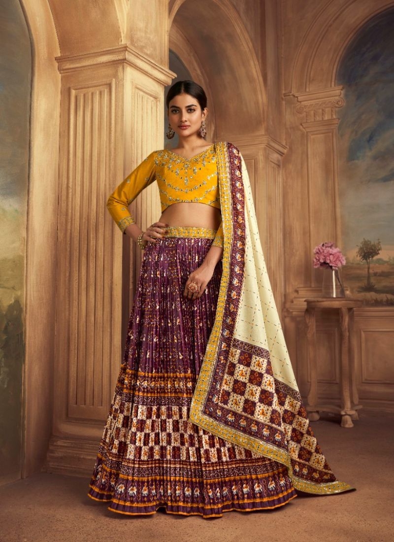 Designer embroidered Navratri special silk lehenga choli in brown