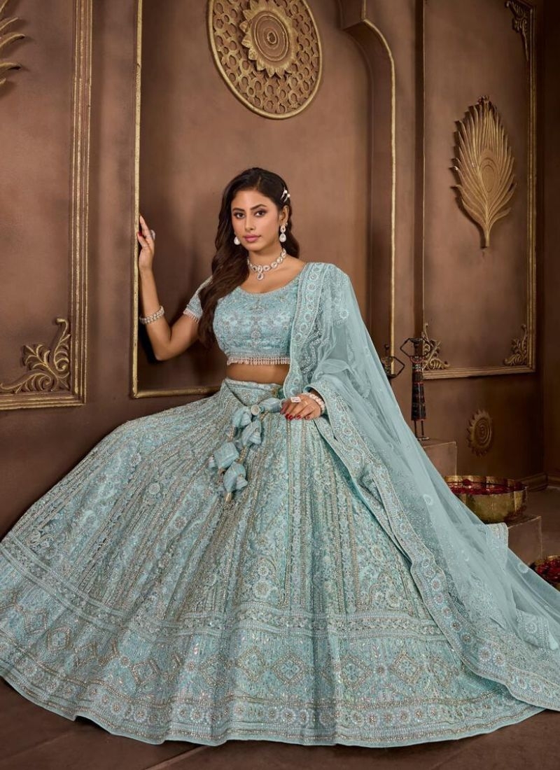 Exquisite designer georgette lehenga choli in blue