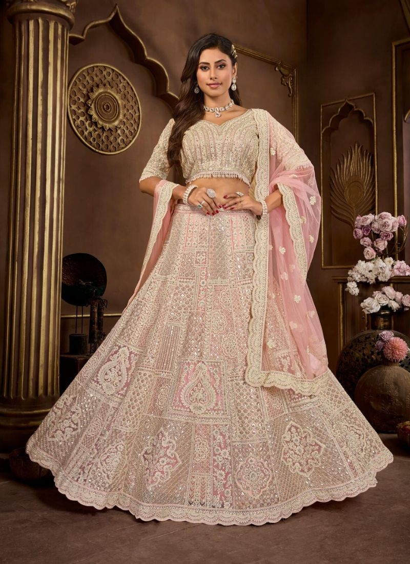 Exquisite designer georgette lehenga choli in baby pink