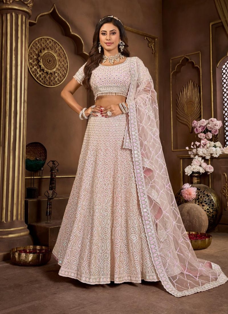 Exquisite embroidered georgette lehenga choli in baby pink