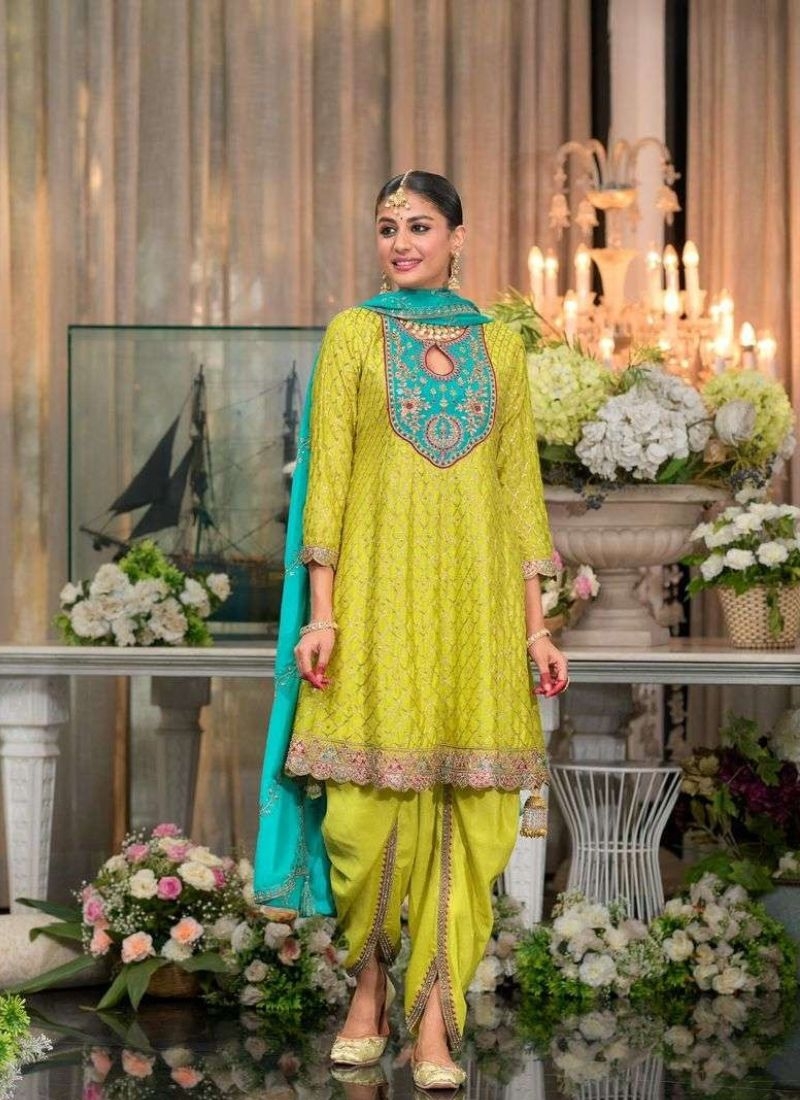 Stunning embroidered Chinon salwar suit in light green