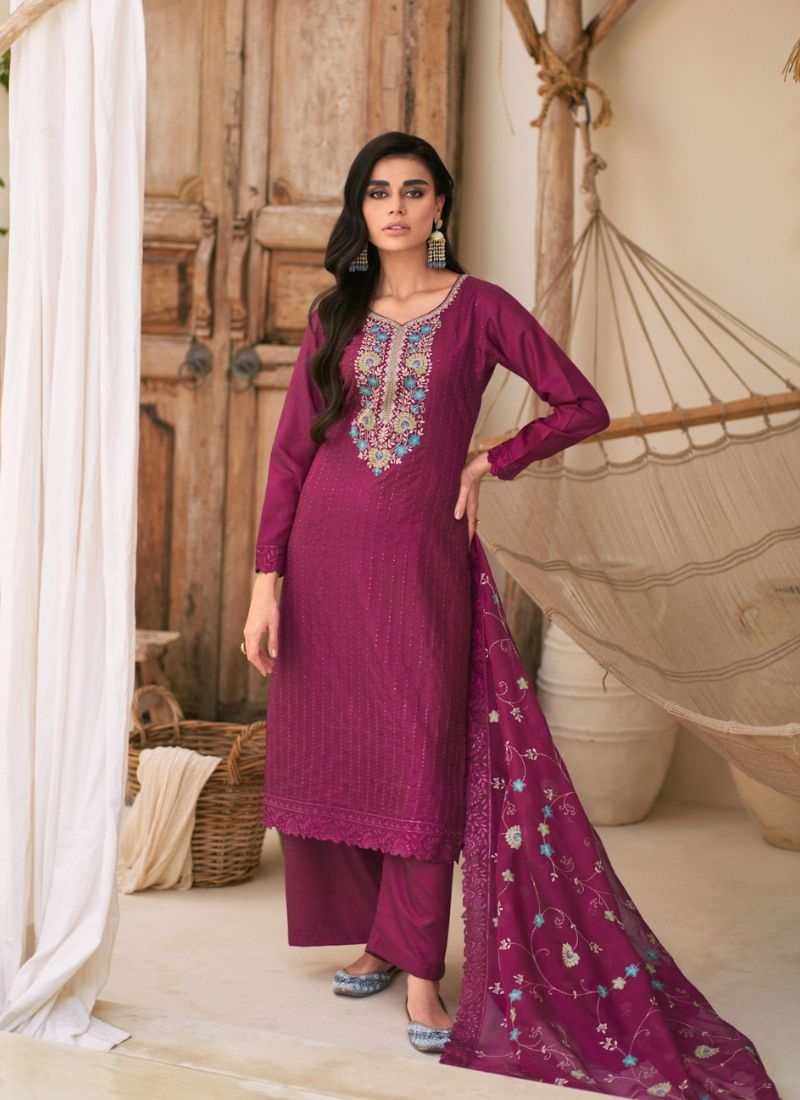 Beautiful digital printed dola silk kurta pant suit in maroon