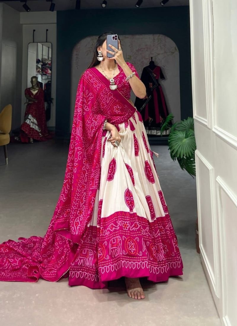 Designer digital printed navratri special lehenga in pink