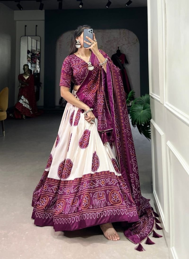 Designer digital printed navratri special lehenga in purple