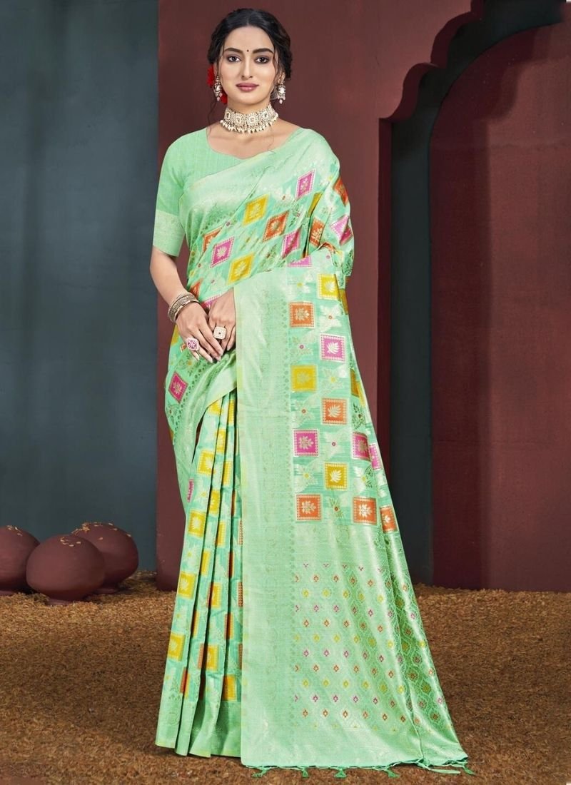 Exquisite designer cotton silk saree in light green