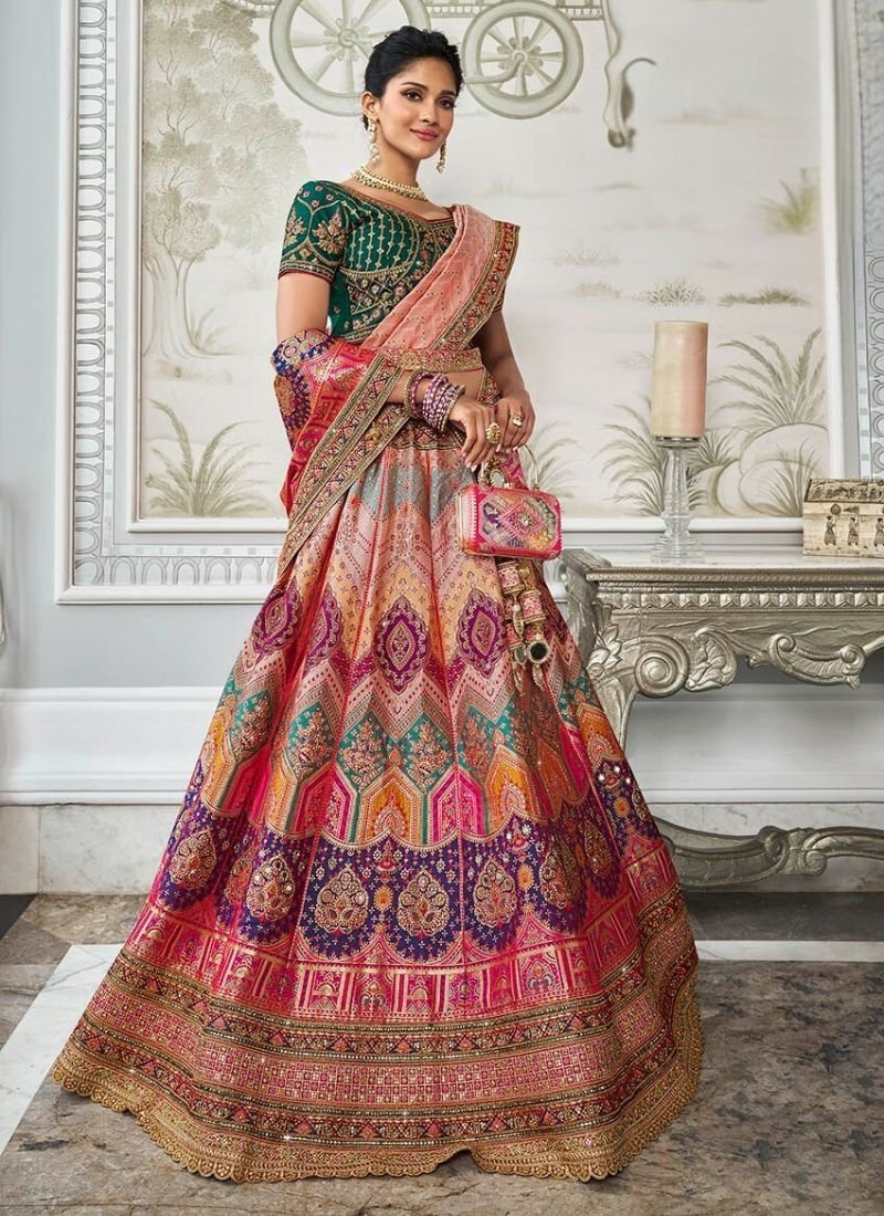 Designer heavy embroidered banarasi silk lehenga in baby pink