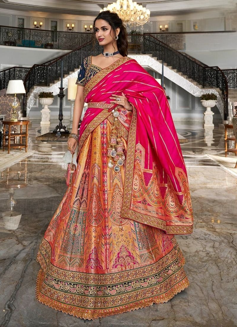 Designer heavy embroidered banarasi silk lehenga in pink