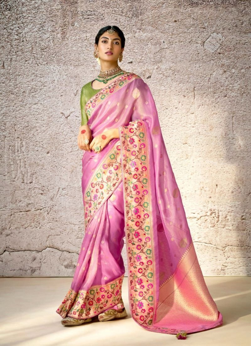 Stunning embroidered banarasi silk saree in purple