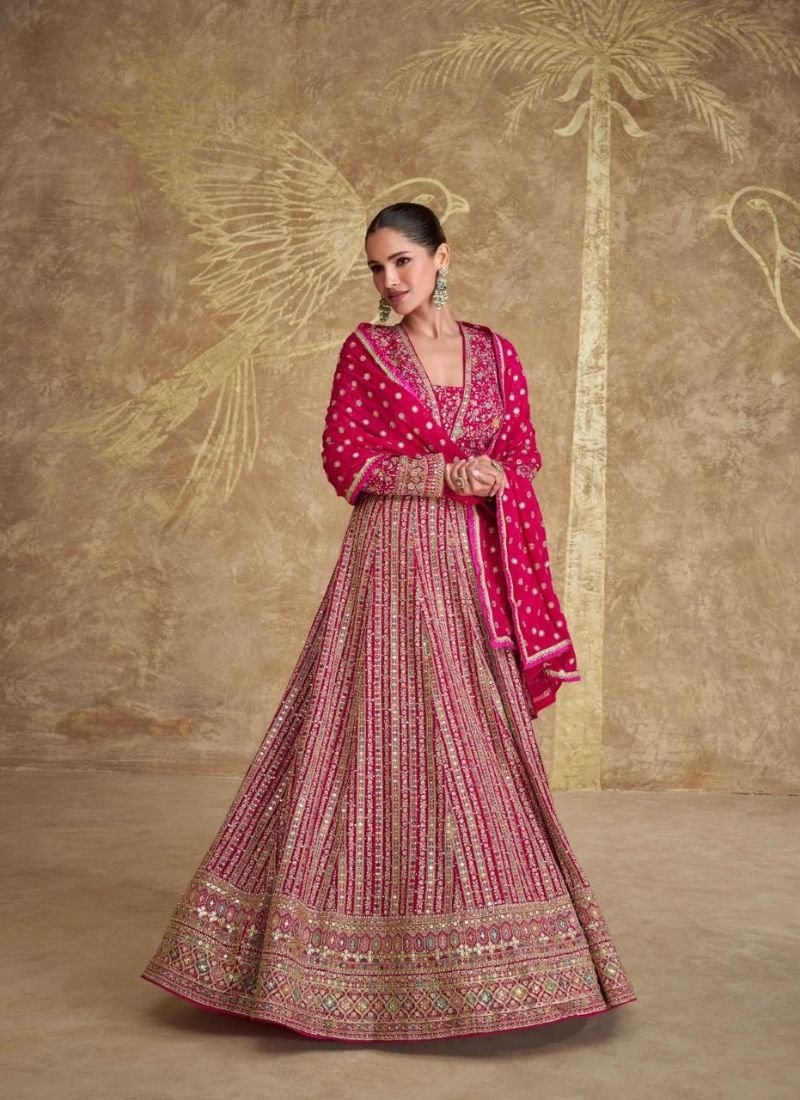 Designer heavy embroidered georgette anarkali suit in pink