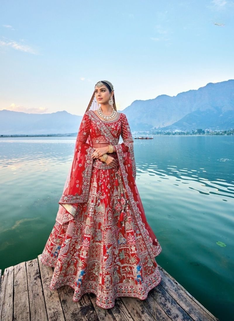 Elegant silk traditional lehenga choli in red