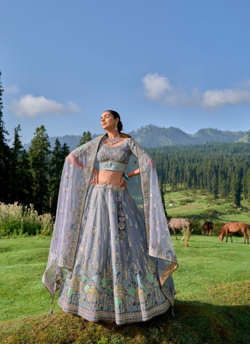 Elegant silk traditional lehenga choli in grey