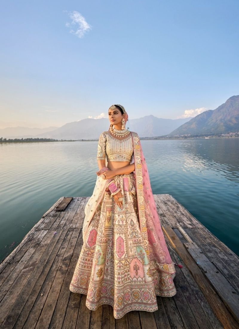 Elegant silk traditional lehenga choli in cream