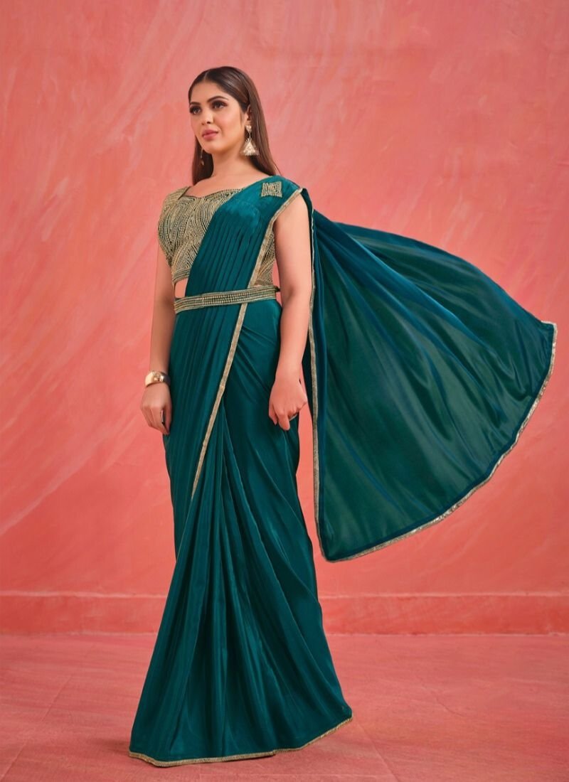 Exquisite digital embroidered silk saree in royal blue