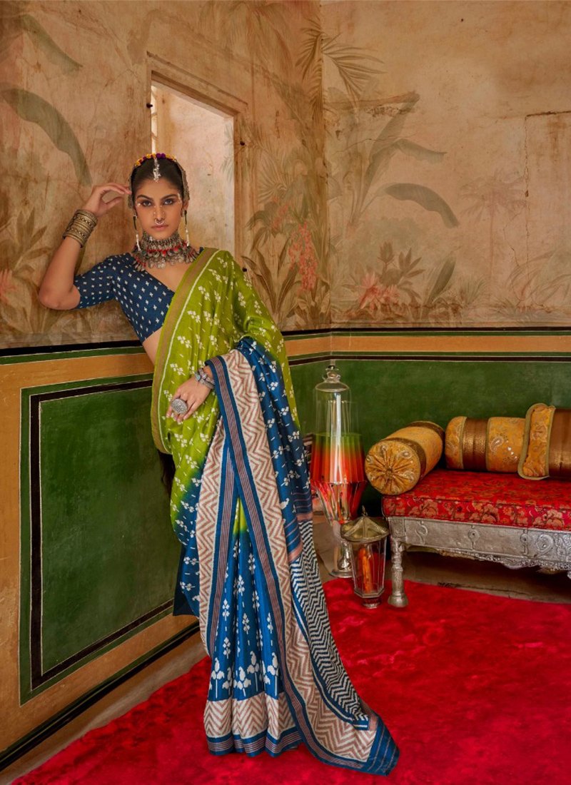 Stunning jacquard weaving silk saree in light green