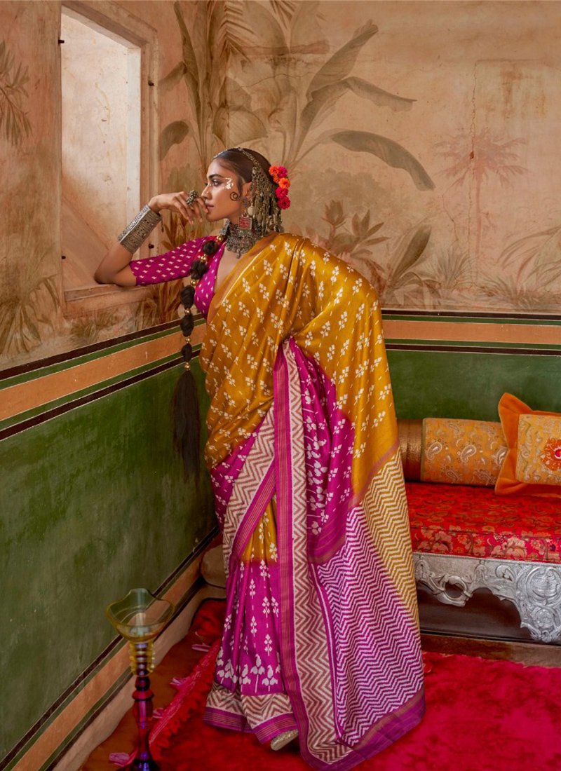 Stunning jacquard weaving silk saree in yellow