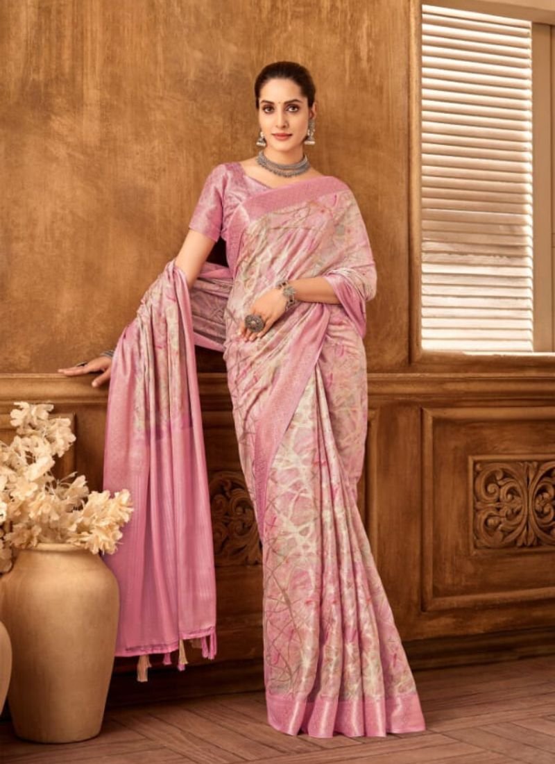 Beautiful jacquard printed silk saree in pink