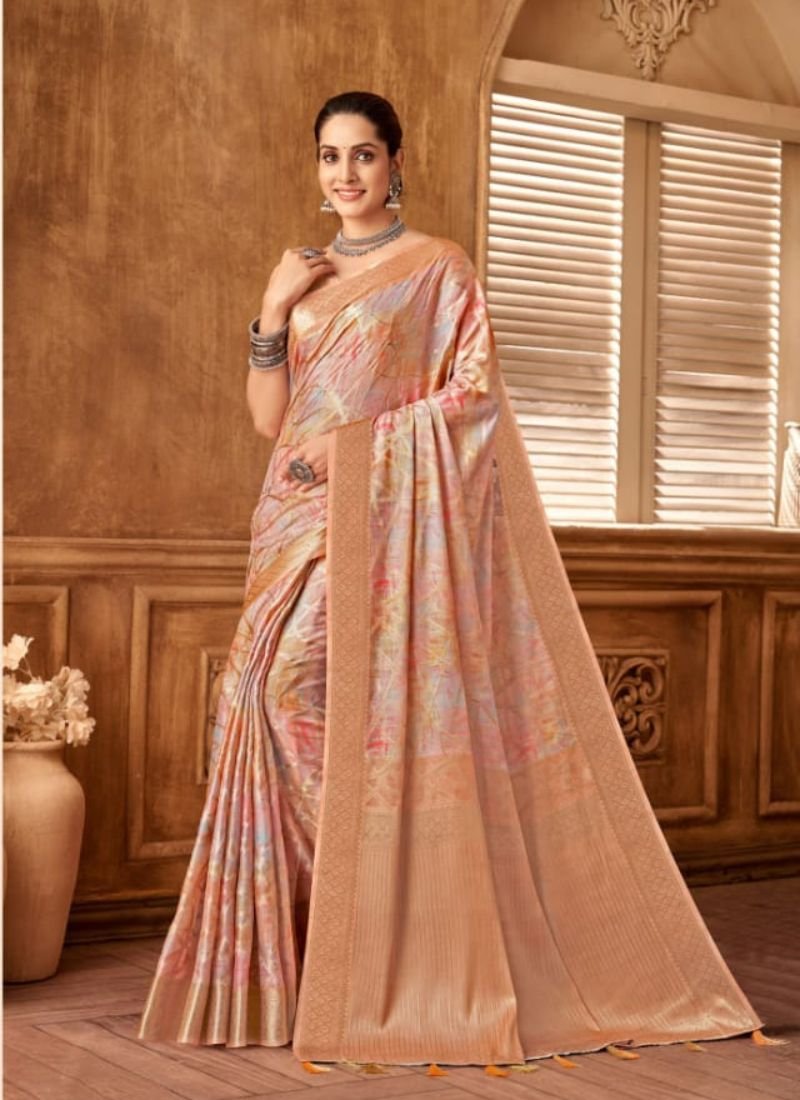 Beautiful jacquard printed silk saree in nude pink