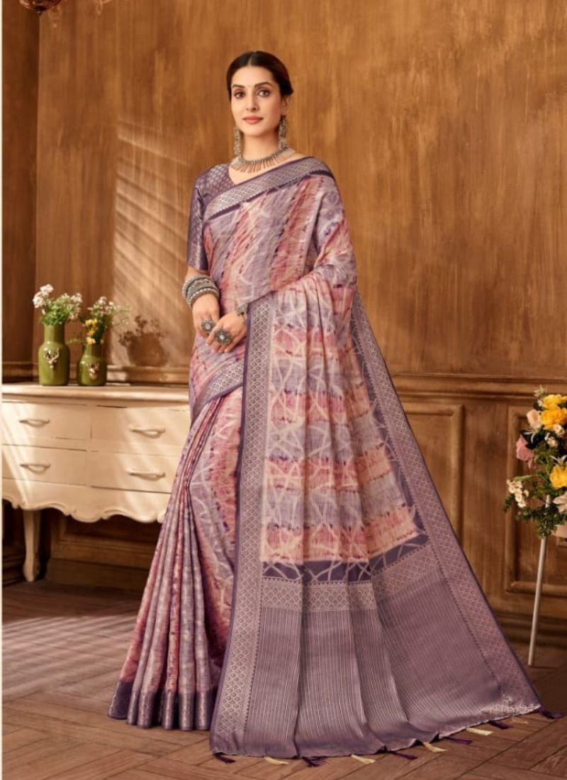 Beautiful jacquard printed silk saree in purple