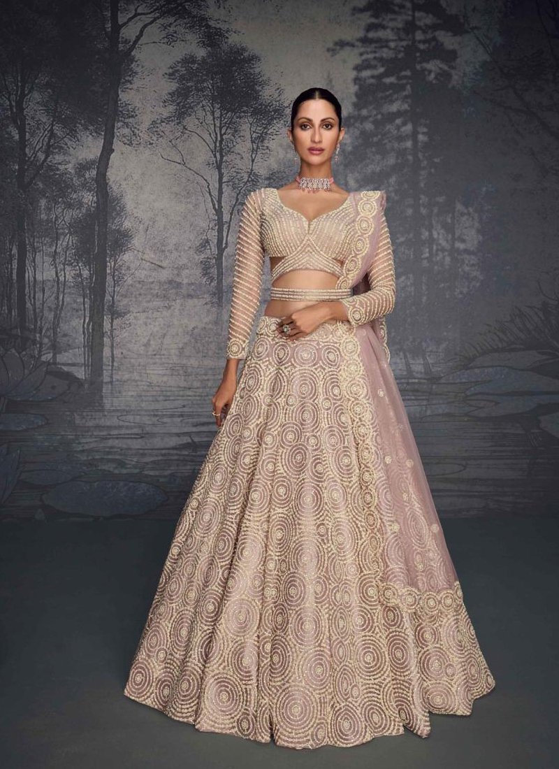 Beautiful georgette bridal embroidered lehenga in beige