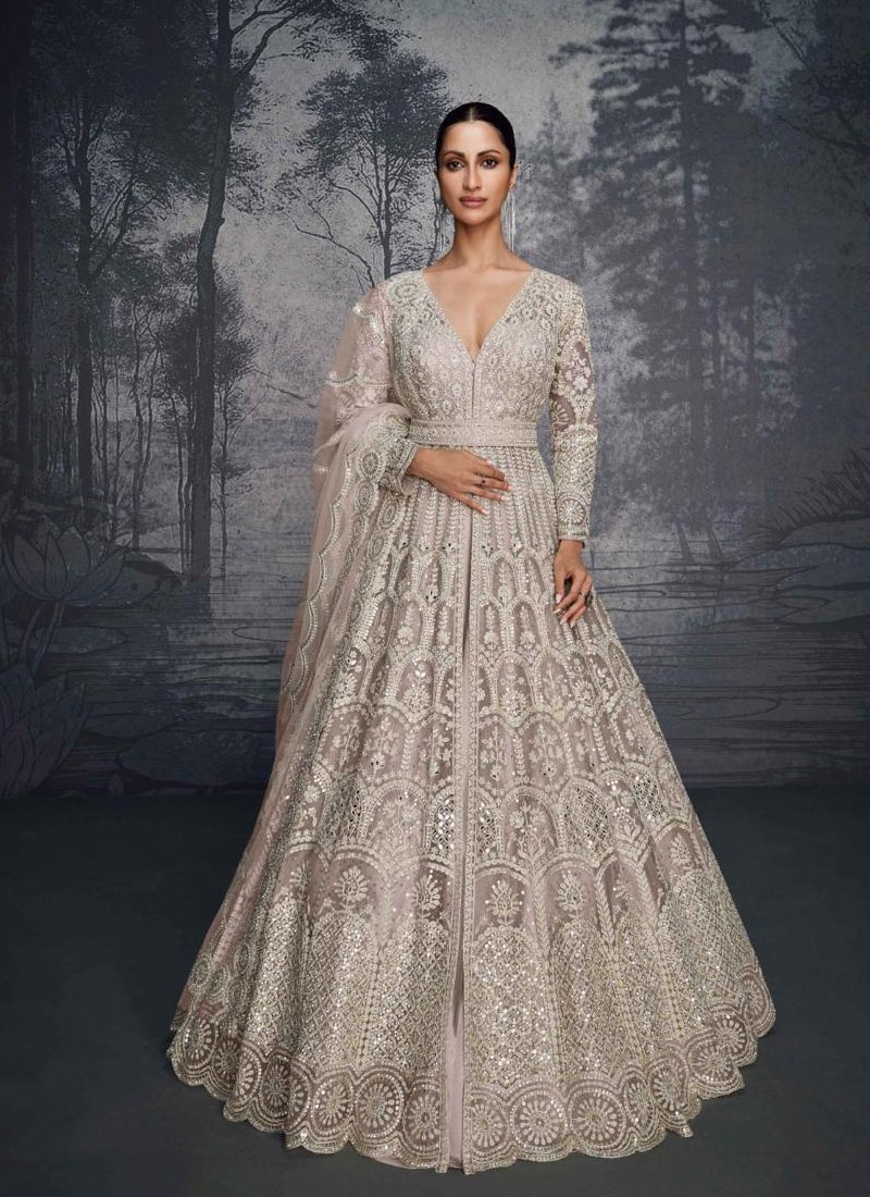 Beautiful georgette bridal embroidered lehenga in off white