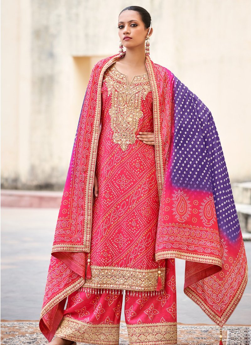 Premium digital printed chinon palazzo suit in pink