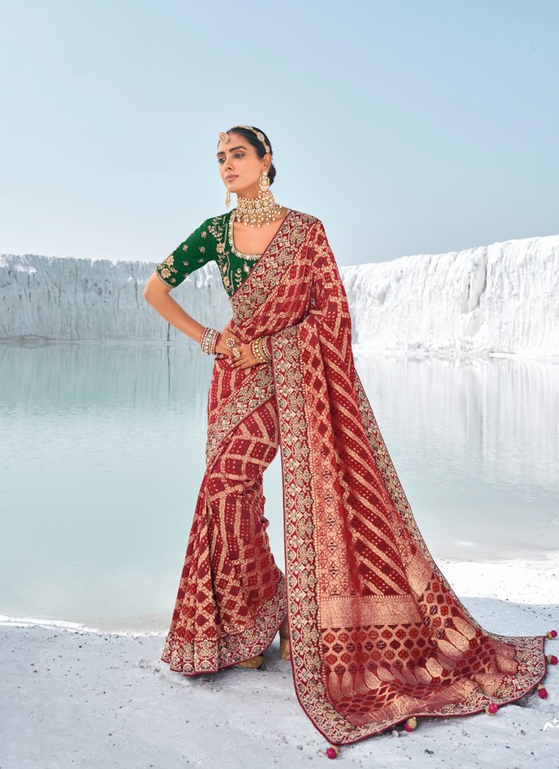 Beautiful bandani printed pure georgette saree in brown