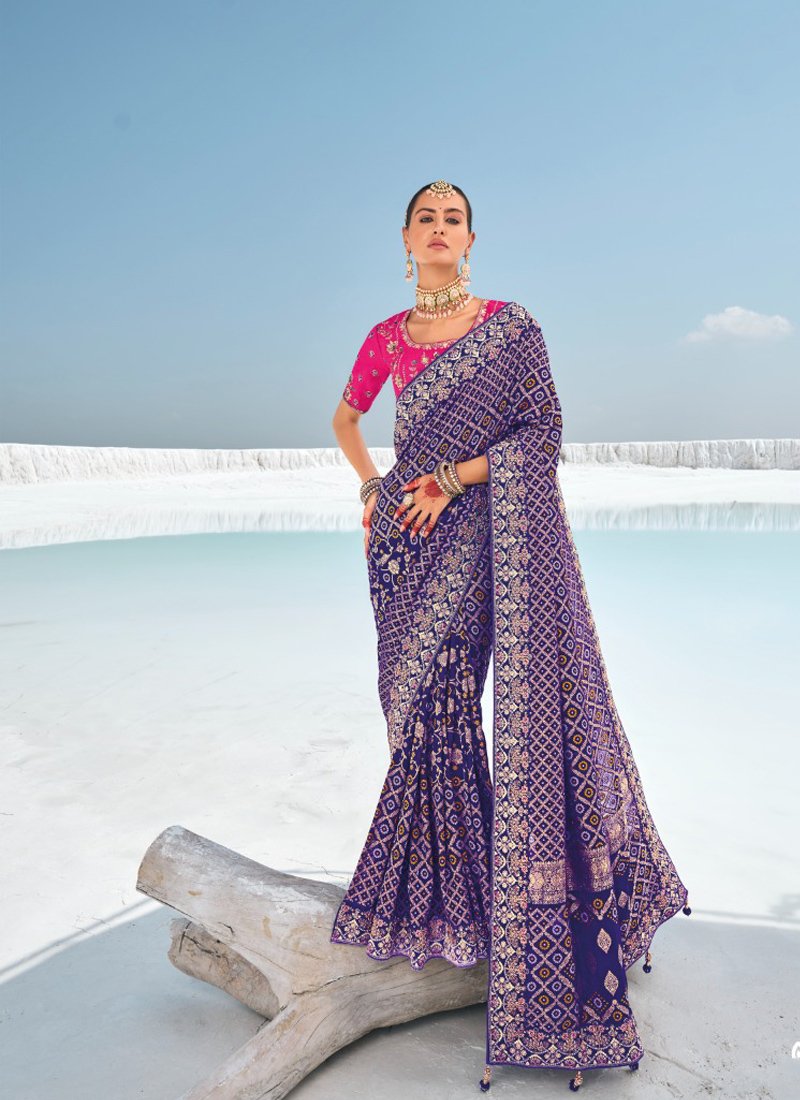 Beautiful bandani printed pure georgette saree in violet