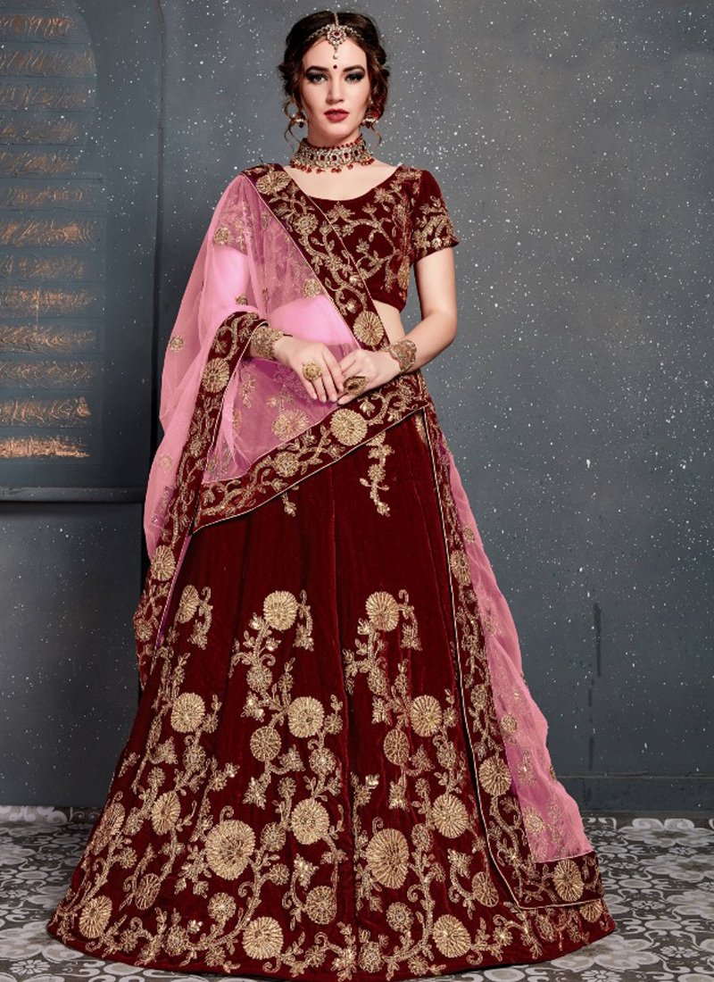 Beautiful embroidered velvet lehenga in maroon