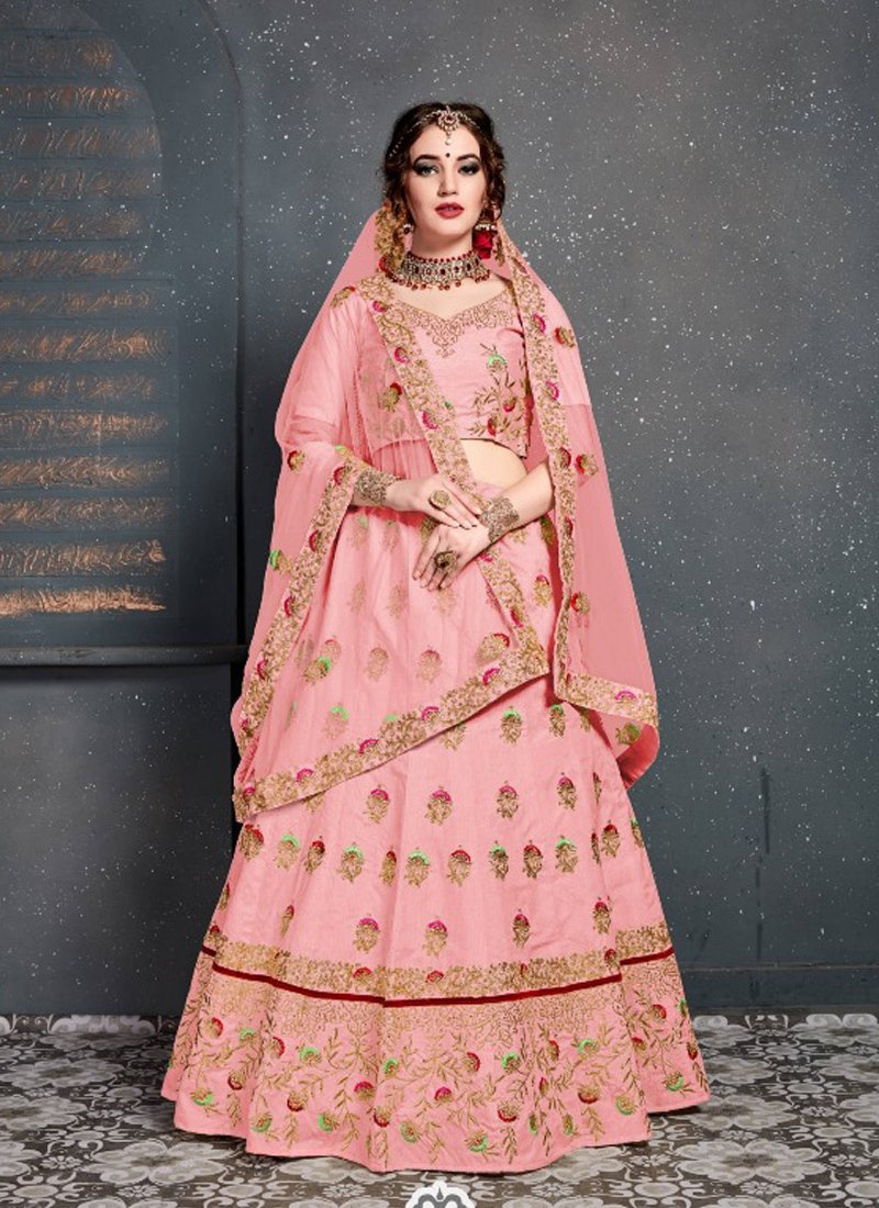 Beautiful embroidered velvet lehenga in baby pink