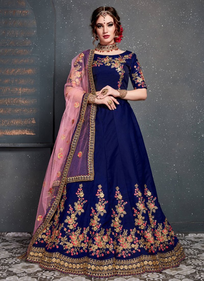 Beautiful embroidered velvet lehenga in dark blue