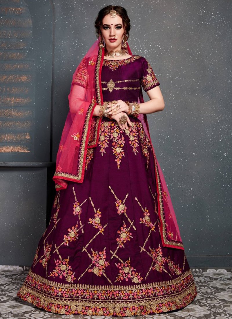 Beautiful embroidered velvet lehenga in magenta